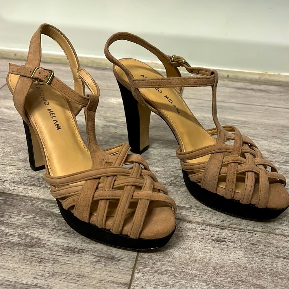 Antonio Melani PeepToe Tan Strap Heel- Size 7.5